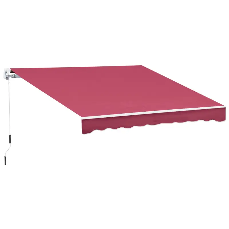 Toldo Manual 395x245 cm con Manivela Toldo Balcón Patio Terraza de Aluminio y Tejido Poliéster 280 g/m² Anti-UV Rojo