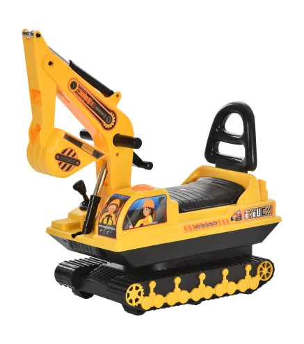 Excavadora sin Pedales con Brazo Móvil Correpasillos con Asiento de Almacenaje 78x24x58,5 cm Amarillo