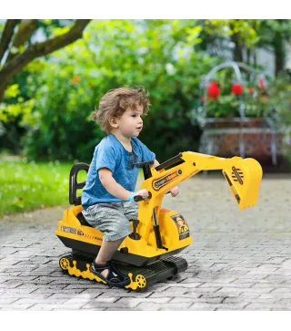 Excavadora sin Pedales con Brazo Móvil Correpasillos con Asiento de Almacenaje 78x24x58,5 cm Amarillo