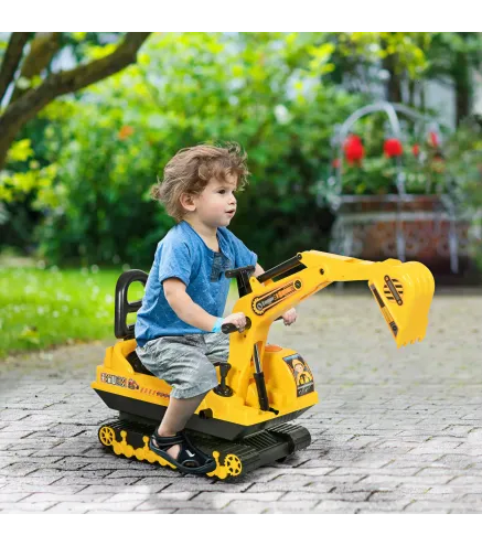 Excavadora sin Pedales con Brazo Móvil Correpasillos con Asiento de Almacenaje 78x24x58,5 cm Amarillo