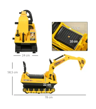 Excavadora sin Pedales con Brazo Móvil Correpasillos con Asiento de Almacenaje 78x24x58,5 cm Amarillo