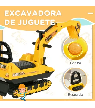 Excavadora sin Pedales con Brazo Móvil Correpasillos con Asiento de Almacenaje 78x24x58,5 cm Amarillo