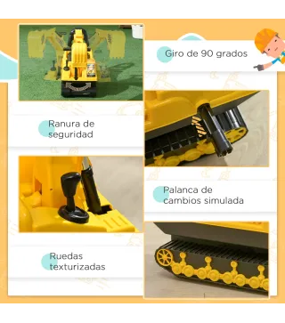 Excavadora sin Pedales con Brazo Móvil Correpasillos con Asiento de Almacenaje 78x24x58,5 cm Amarillo