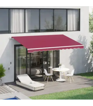Toldo Manual 395x245 cm con Manivela Toldo Balcón Patio Terraza de Aluminio y Tejido Poliéster 280 g/m² Anti-UV Rojo