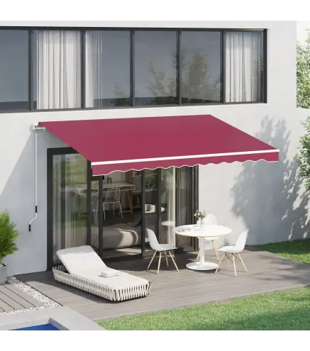Toldo Manual 395x245 cm con Manivela Toldo Balcón Patio Terraza de Aluminio y Tejido Poliéster 280 g/m² Anti-UV Rojo