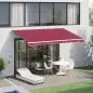 Toldo Manual 395x245 cm con Manivela Toldo Balcón Patio Terraza de Aluminio y Tejido Poliéster 280 g/m² Anti-UV Rojo