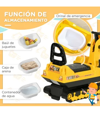 Excavadora sin Pedales con Brazo Móvil Correpasillos con Asiento de Almacenaje 78x24x58,5 cm Amarillo