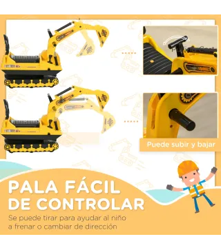 Excavadora sin Pedales con Brazo Móvil Correpasillos con Asiento de Almacenaje 78x24x58,5 cm Amarillo