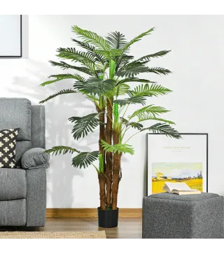 Planta Artificial Decorativa 160 cm Palmera Artificial con Maceta y Hojas para Interior Verde