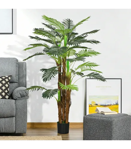 Planta Artificial Decorativa 160 cm Palmera Artificial con Maceta y Hojas para Interior Verde