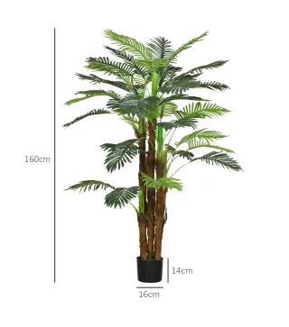 Planta Artificial Decorativa 160 cm Palmera Artificial con Maceta y Hojas para Interior Verde