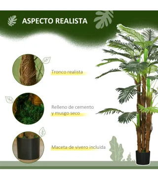 Planta Artificial Decorativa 160 cm Palmera Artificial con Maceta y Hojas para Interior Verde