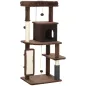 Árbol Rascador para Gatos 132 cm con Plataformas Poste con Cepillo Bolas Colgantes y Almohadilla para Rascar Marrón