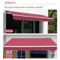 Toldo Manual 395x245 cm con Manivela Toldo Balcón Patio Terraza de Aluminio y Tejido Poliéster 280 g/m² Anti-UV Rojo