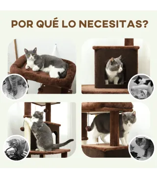 Árbol Rascador para Gatos 132 cm con Plataformas Poste con Cepillo Bolas Colgantes y Almohadilla para Rascar Marrón