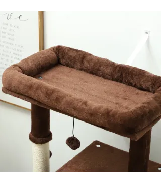 Árbol Rascador para Gatos 132 cm con Plataformas Poste con Cepillo Bolas Colgantes y Almohadilla para Rascar Marrón