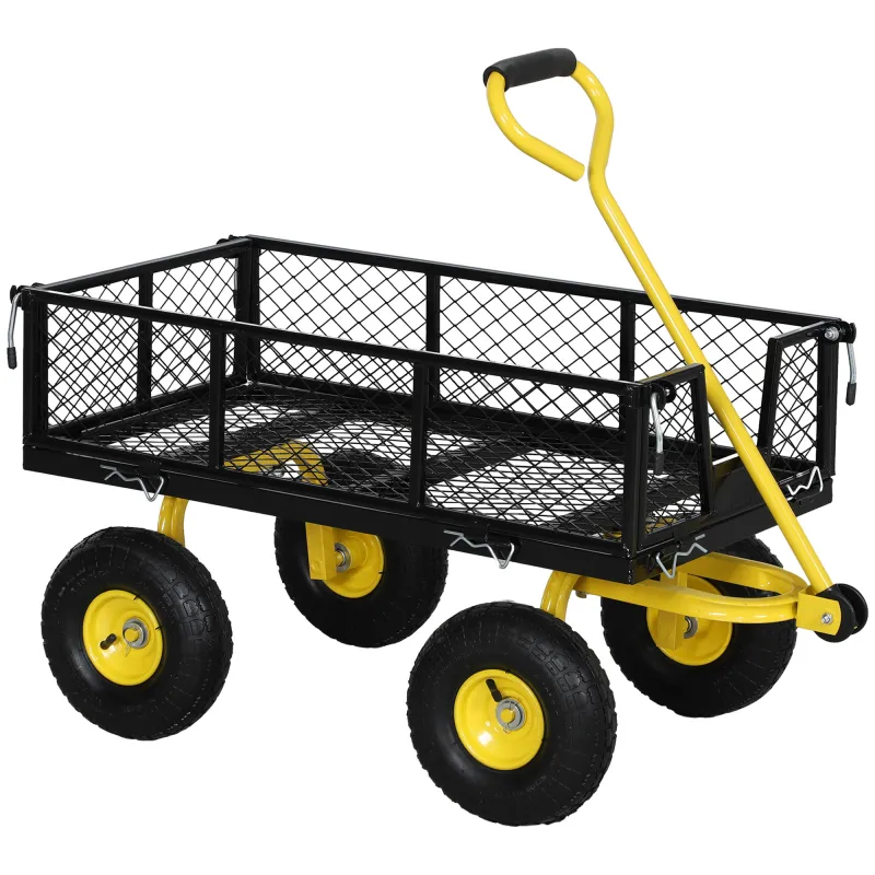 Carro de Jardín Basculante Carga 200 kg con Paneles Laterales Desmontables y 4 Ruedas Neumáticas Negro y Amarillo Carro de Jardín Basculante Carga 200 kg con Paneles Laterales Desmontables y 4 Ruedas Neumáticas Negro y Amarillo