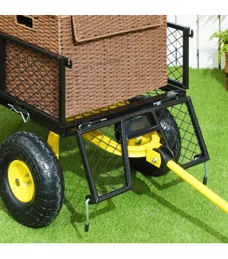 Carro de Jardín Basculante Carga 200 kg con Paneles Laterales Desmontables y 4 Ruedas Neumáticas Negro y Amarillo