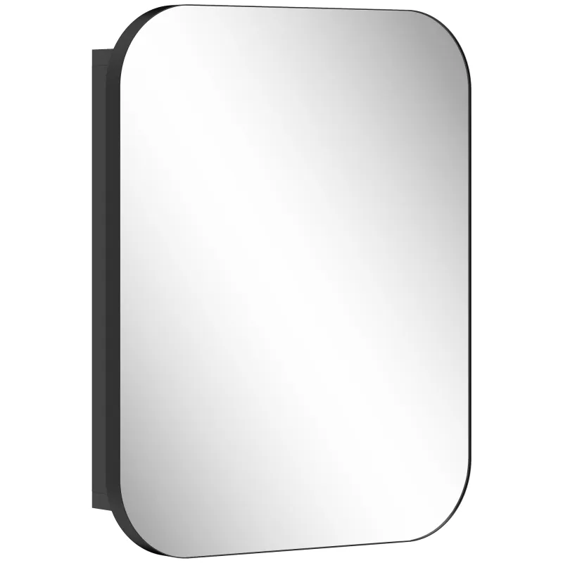 Armario de Baño con Espejo Diseño con Bordes Curvados Estantes Ajustables 40,2x10,2x50,9 cm Negro Armario de Baño con Espejo Diseño con Bordes Curvados Estantes Ajustables 40,2x10,2x50,9 cm Negro