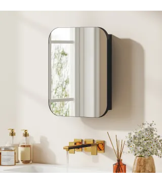 Armario de Baño con Espejo Diseño con Bordes Curvados Estantes Ajustables 40,2x10,2x50,9 cm Negro