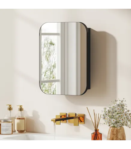 Armario de Baño con Espejo Diseño con Bordes Curvados Estantes Ajustables 40,2x10,2x50,9 cm Negro