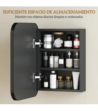 Armario de Baño con Espejo Diseño con Bordes Curvados Estantes Ajustables 40,2x10,2x50,9 cm Negro