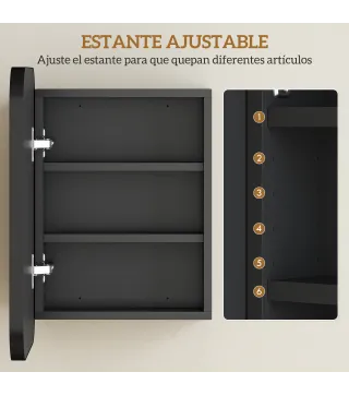 Armario de Baño con Espejo Diseño con Bordes Curvados Estantes Ajustables 40,2x10,2x50,9 cm Negro