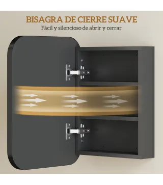 Armario de Baño con Espejo Diseño con Bordes Curvados Estantes Ajustables 40,2x10,2x50,9 cm Negro