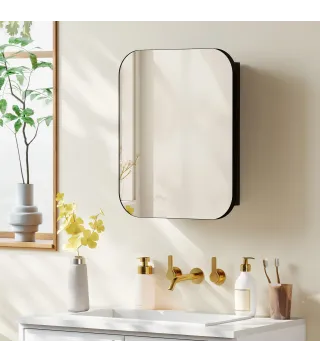 Armario de Baño con Espejo Diseño con Bordes Curvados Estantes Ajustables 40,2x10,2x50,9 cm Negro