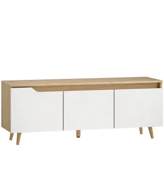 Mesa de TV para Salón con 3 Puertas para Televisión de 55 Pulgadas Estilo Moderno 120x35x45,5 cm Roble y Blanco