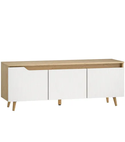 Mesa de TV para Salón con 3 Puertas para Televisión de 55 Pulgadas Estilo Moderno 120x35x45,5 cm Roble y Blanco
