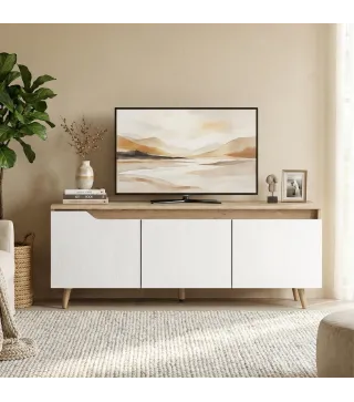 Mesa de TV para Salón con 3 Puertas para Televisión de 55 Pulgadas Estilo Moderno 120x35x45,5 cm Roble y Blanco