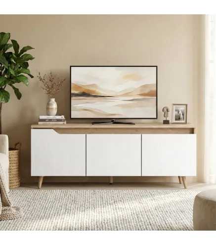 Mesa de TV para Salón con 3 Puertas para Televisión de 55 Pulgadas Estilo Moderno 120x35x45,5 cm Roble y Blanco