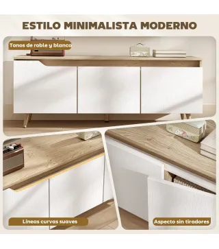 Mesa de TV para Salón con 3 Puertas para Televisión de 55 Pulgadas Estilo Moderno 120x35x45,5 cm Roble y Blanco