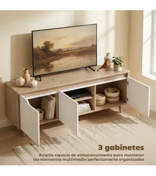 Mesa de TV para Salón con 3 Puertas para Televisión de 55 Pulgadas Estilo Moderno 120x35x45,5 cm Roble y Blanco