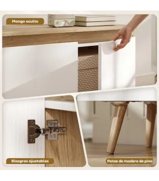 Mesa de TV para Salón con 3 Puertas para Televisión de 55 Pulgadas Estilo Moderno 120x35x45,5 cm Roble y Blanco