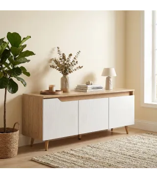 Mesa de TV para Salón con 3 Puertas para Televisión de 55 Pulgadas Estilo Moderno 120x35x45,5 cm Roble y Blanco