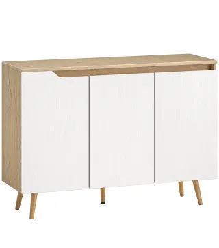 Aparador de Salón con 3 Puertas Estantes Ajustables Patas de Madera para Cocina Entrada 107x35x76,5 cm Roble y Blanco
