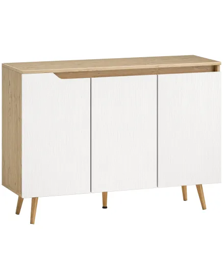 Aparador de Salón con 3 Puertas Estantes Ajustables Patas de Madera para Cocina Entrada 107x35x76,5 cm Roble y Blanco