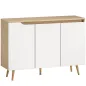 Aparador de Salón con 3 Puertas Estantes Ajustables Patas de Madera para Cocina Entrada 107x35x76,5 cm Roble y Blanco