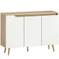 Aparador de Salón con 3 Puertas Estantes Ajustables Patas de Madera para Cocina Entrada 107x35x76,5 cm Roble y Blanco