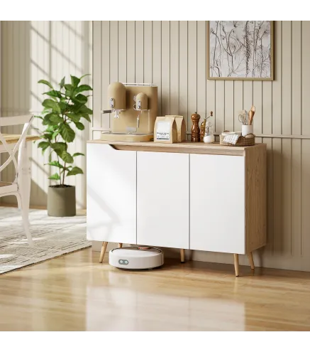 Aparador de Salón con 3 Puertas Estantes Ajustables Patas de Madera para Cocina Entrada 107x35x76,5 cm Roble y Blanco