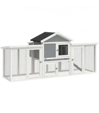 Gallinero para Exterior Grande de Madera 204x85x93 cm con Caja de Anidación Corral Bandeja Extraíble y Percha Gris