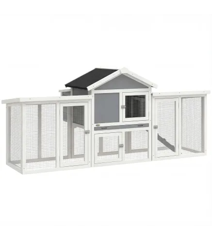 Gallinero para Exterior Grande de Madera 204x85x93 cm con Caja de Anidación Corral Bandeja Extraíble y Percha Gris