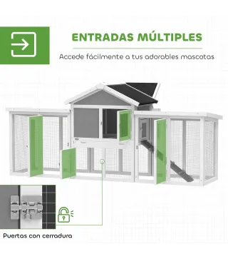 Gallinero para Exterior Grande de Madera 204x85x93 cm con Caja de Anidación Corral Bandeja Extraíble y Percha Gris