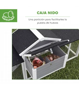 Gallinero para Exterior Grande de Madera 204x85x93 cm con Caja de Anidación Corral Bandeja Extraíble y Percha Gris