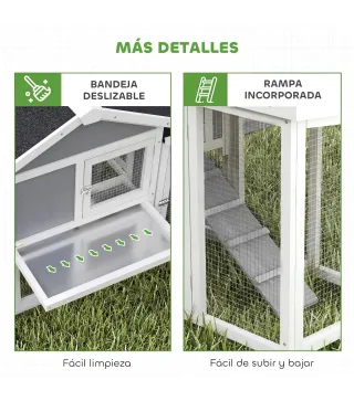 Gallinero para Exterior Grande de Madera 204x85x93 cm con Caja de Anidación Corral Bandeja Extraíble y Percha Gris