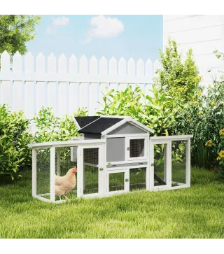 Gallinero para Exterior Grande de Madera 204x85x93 cm con Caja de Anidación Corral Bandeja Extraíble y Percha Gris