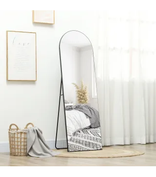 Espejo de Pie Cuerpo Entero Arqueado 150x50 cm Independiente Apoyado y de Pared Sin Marco Negro