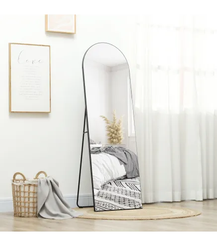 Espejo de Pie Cuerpo Entero Arqueado 150x50 cm Independiente Apoyado y de Pared Sin Marco Negro